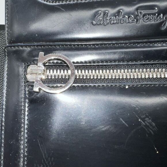 Salvatore Ferragamo Gancini Black Nylon and Patent Leather Shoulder Bag - Picture 6 of 16